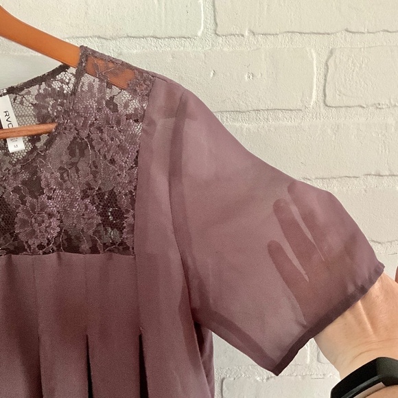 RVCA Blouse Coquette Darling Boho chocolate brown lace short sleeve M - Picture 7 of 12